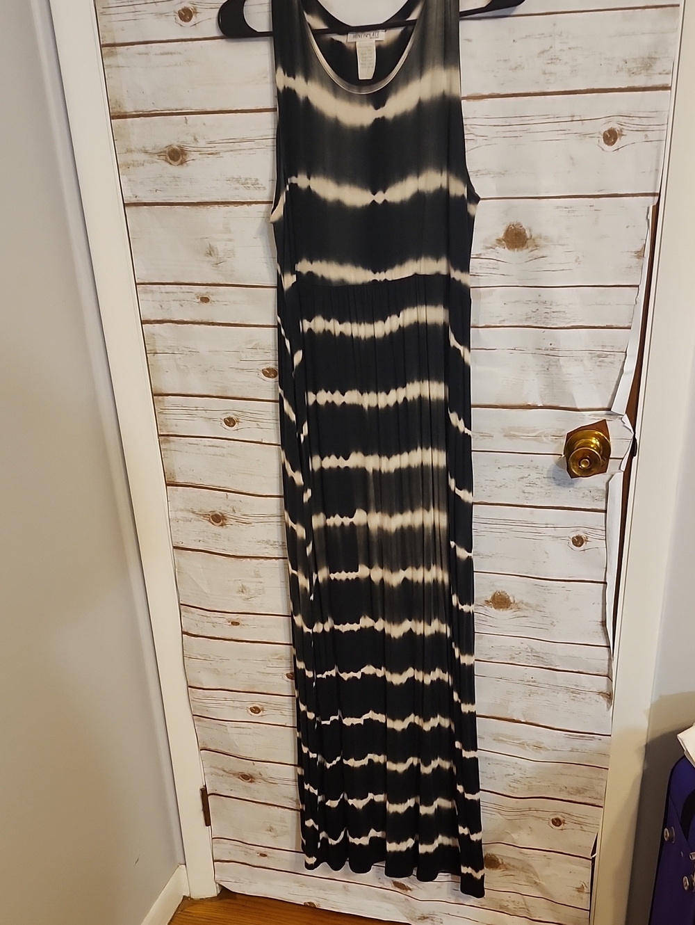 Honey & Lace Black and Cream Tie-Dye Sleeveless Maxi Dress Large
